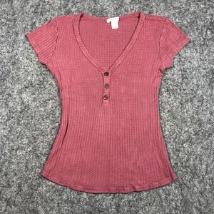Bozzolo Shirt Womens Small Pink Waffle Stretch Knit V Neck Henley Tee Top